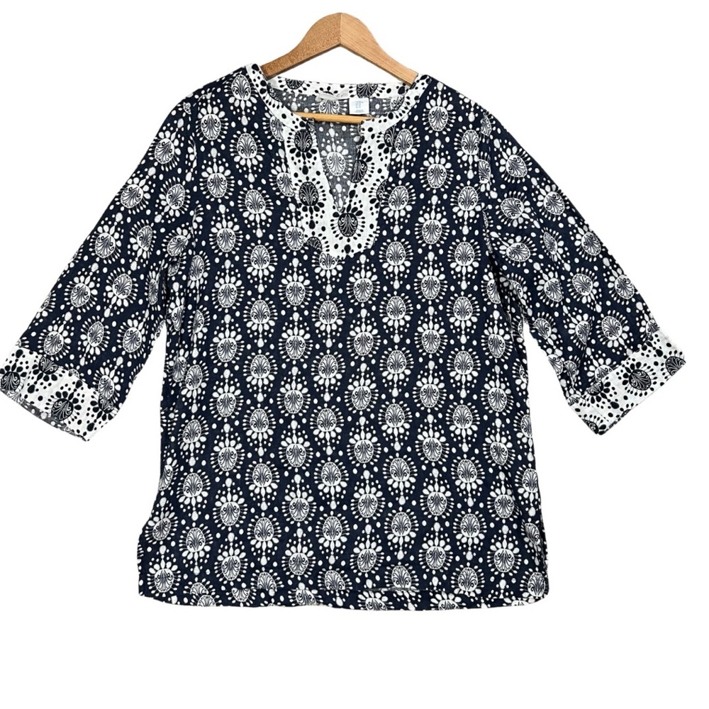 Sigrid Olsen 100% Linen Embroidered Tunic Top Blue White Boho Women’s M - Picture 6 of 15
